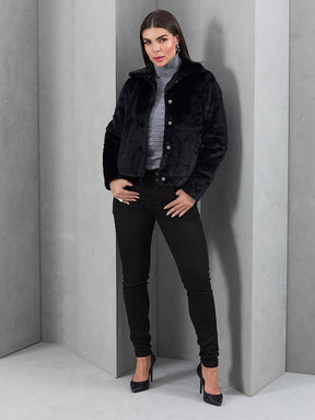 Jaqueta Feminina Peluciada Teddy Gola Alta