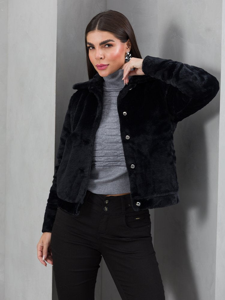 Jaqueta Feminina Peluciada Teddy Gola Alta