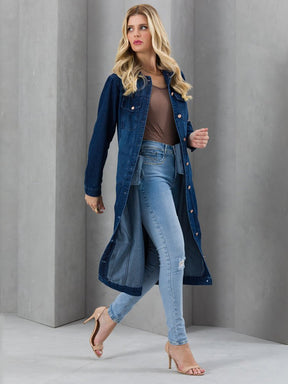 Jaqueta Feminina Jeans Tradicional Gola Flat