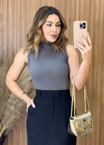 Cropped Gringa Canelado - Chumbo