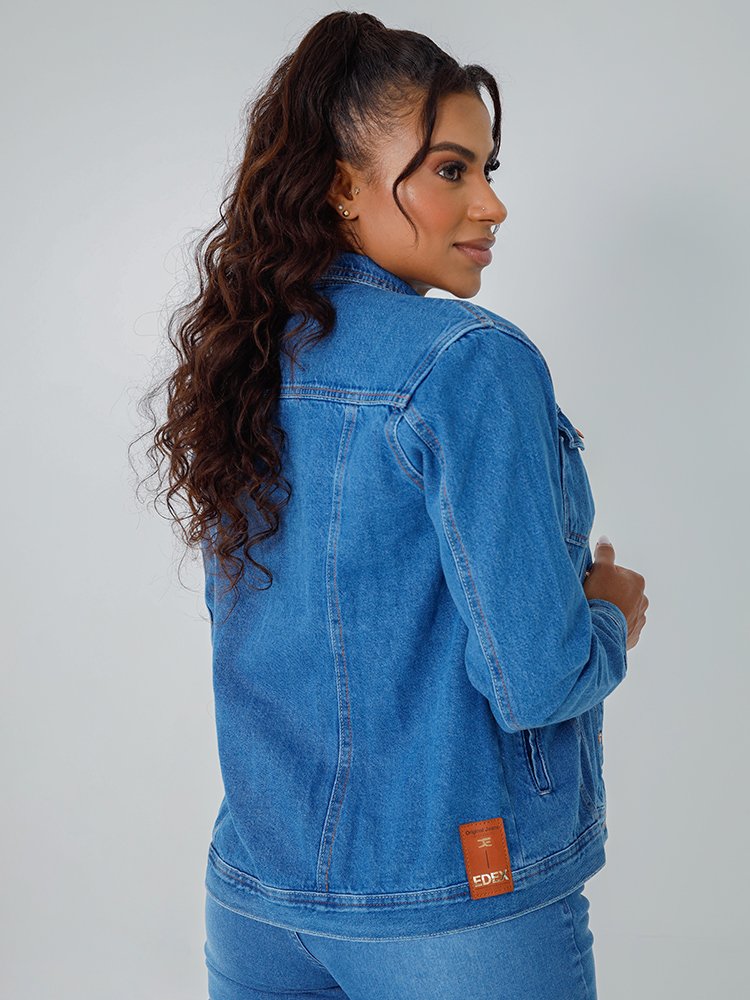 Jaqueta Cropped Feminina Jeans Claro Básica