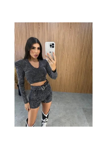 Short Pedrarias Super Luxo New  Preto
