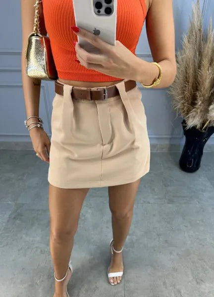 Short/Saia Glam Alfaiataria - Areia