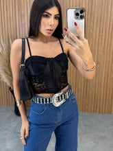 Cropped Corselet Renda - Preto
