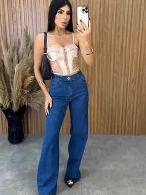 Cropped Corselet Renda - Nude